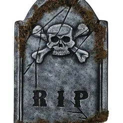 Spirit Halloween 1.5 Ft Skull Face Tombstone With Moss