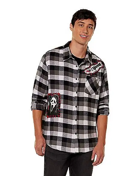 Spirit Halloween Adult Ghost Face Flannel Shirt 1 Spirit Halloween Adult Ghost Face Flannel Shirt