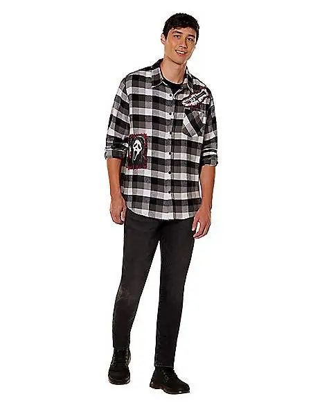 Spirit Halloween Adult Ghost Face Flannel Shirt 3 Spirit Halloween Adult Ghost Face Flannel Shirt - Image 3